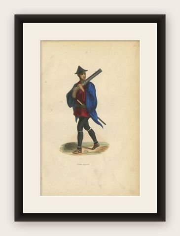 Antique Print of a Japanese Soldier, 1843, shown framed