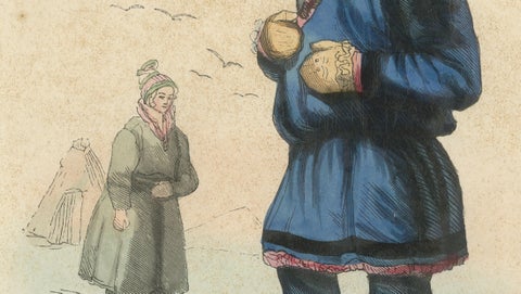 Laplander in Traditional Dress, Hand-Coloured Lithograph, c.1845, close-up 3
