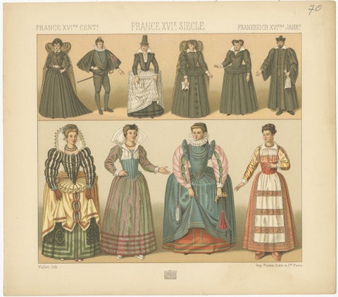Pl. 70 Antique Print of French 16th Century Costumes by Racinet, circa 1880, view 3