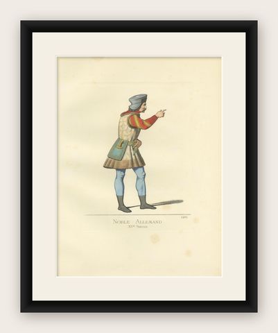 Antique Print of a German Nobleman, 15th Century, by Bonnard, 1860, shown framed