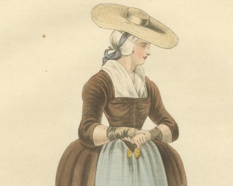 A Zealander, Zeeland Regional Dress, Antique Ackermann Print, 1817, close-up 1