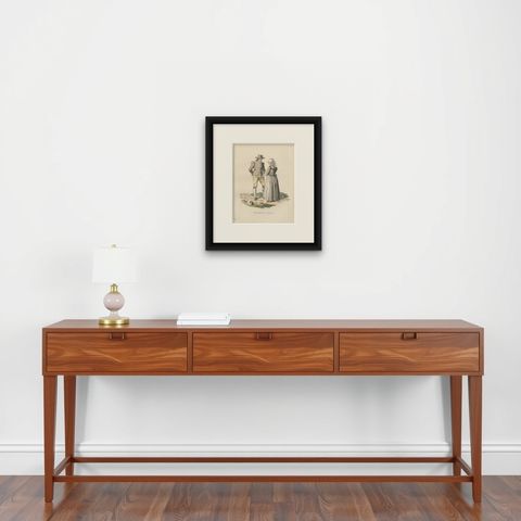 Antique Costume Print of Willands Härad in Sweden, c.1864, shown framed on a wall