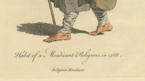 Mendicant Religious Costume Engraving, Pilgrim Monk, 1588 - Published in 1749, close-up 4