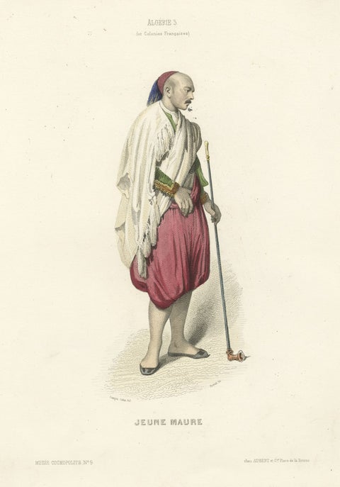 Antique Print of a Young Moor, Jean Maure, Algeria, 1850, close-up 1