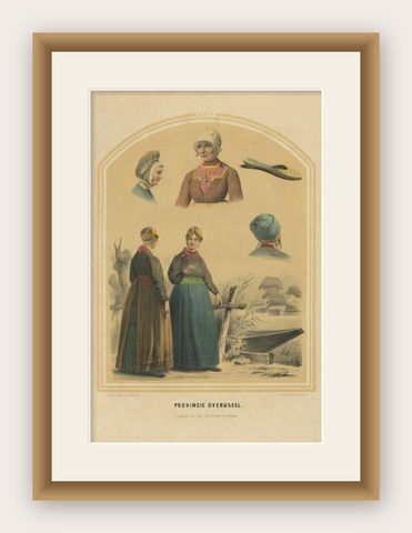 Antique Costume Print of the Province of Overijssel, Holland, 1857, shown framed