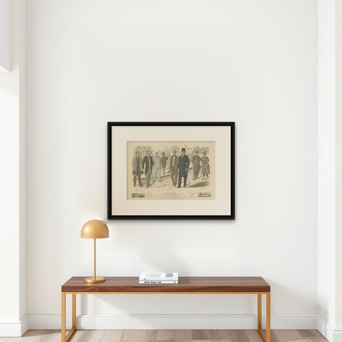 Original Antique Fashion Print, Published in June, 1898, shown framed on a wall