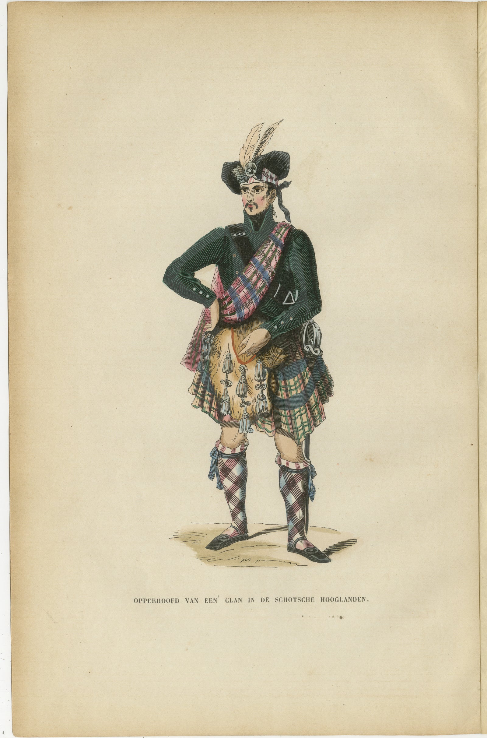 Scottish Highland Clan Chief - Antique Costume Lithograph, c.1852