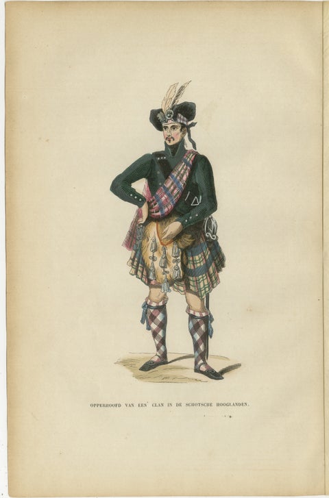 Scottish Highland Clan Chief - Antique Costume Lithograph, c.1852