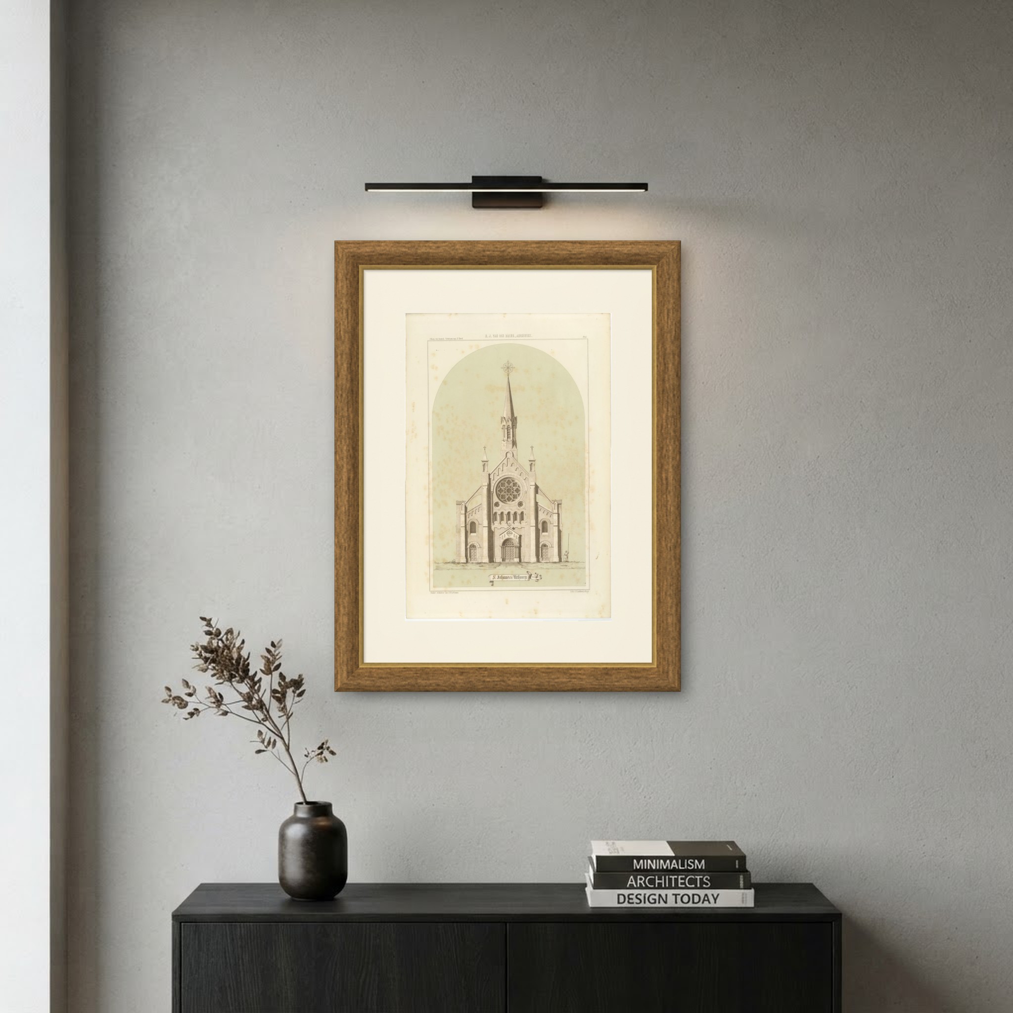Saint Johannes Gothic Church, Dutch Architecture Print, Leliman, 1865-1866, shown framed on a wall
