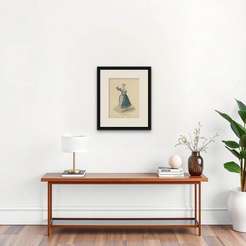 La Camargo, Hand-Colored Engraving of Famous Parisian Dancer, c.1900, shown framed on a wall