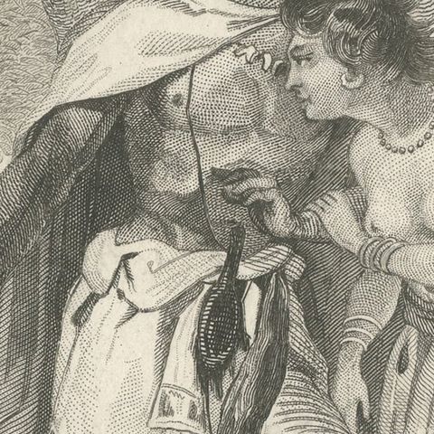 Antique Print of a Costume of a New Zealand Chief, close-up 2