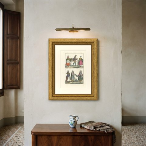 Peasants of Paris and Limoges with Women of Olona and Fete de Buch, 1842, shown framed on a wall