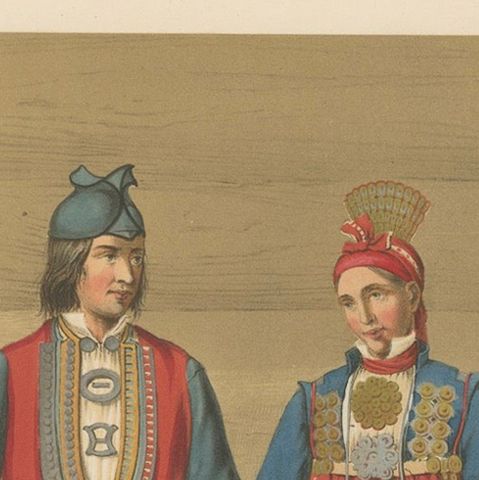 Norwegian Bridal Attire, Saetersdalen Couple in Wedding Dress, 19th Century, close-up 6