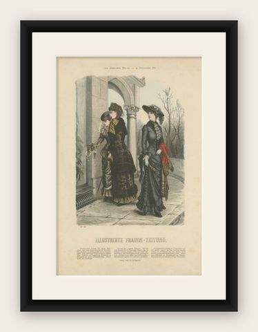 Antique Fashion Print by Marquart, 1881, shown framed