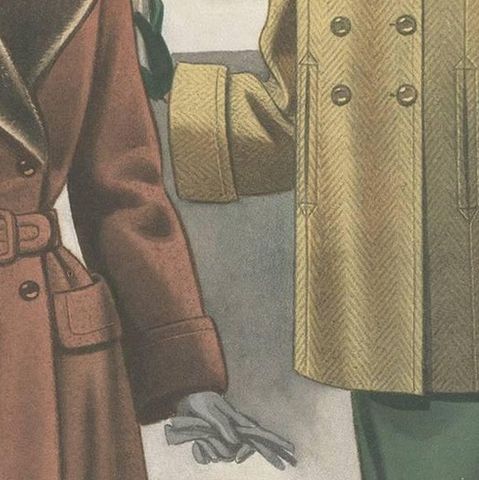 Vintage Fashion Print 'Pl. 14305' Published in Ladies Styles, 1952, close-up 2
