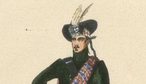 Scottish Clan Chief in Highland Dress, Hand-Coloured Lithograph, c.1845, close-up 2