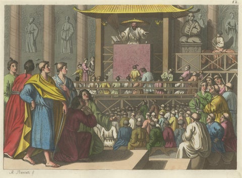 Japanese Preacher in Temple, Ferrario Costume Print, Hand-Colored c.1815, close-up 1