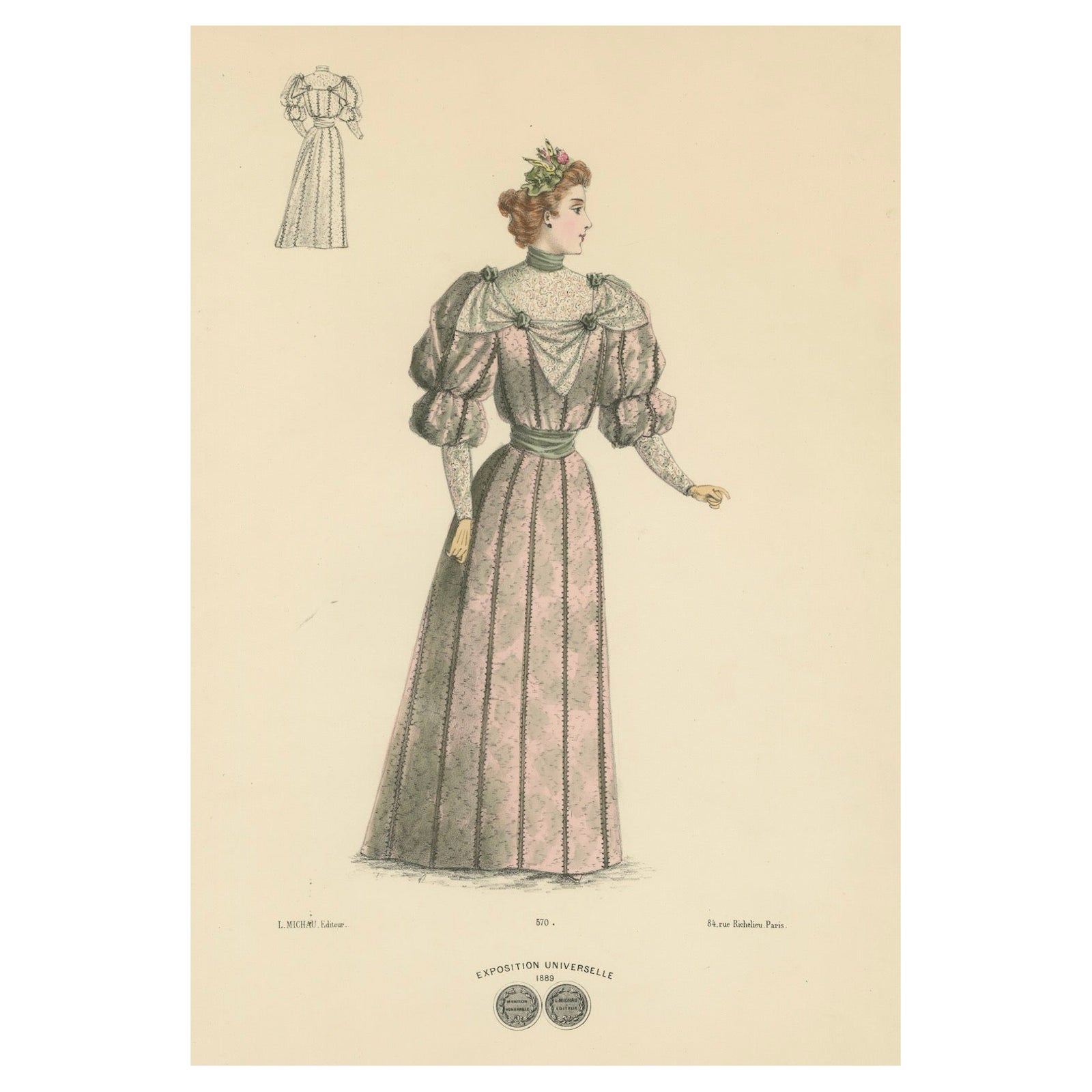A Lithograph of Fashion Elegance at the Exposition Universelle, 1889