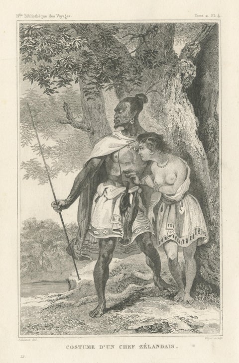 Antique Print of a Costume of a New Zealand Chief, view 3