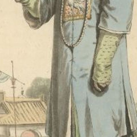 Antique Print of a Mandarin in Court dress, circa 1820, close-up 2