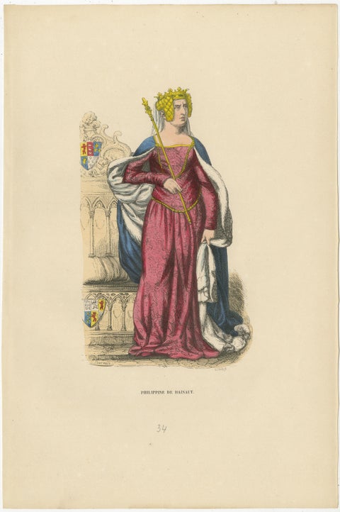 Queen Philippa of Hainaut in Ceremonial Attire, Costume Di Moyen Age, 1847, view 2