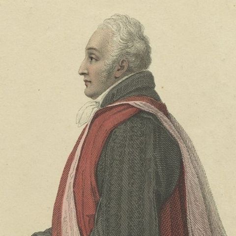 Old Print of Doctor in Physic Sir Christopher Pegge, in Convocation Dress, 1813, close-up 2