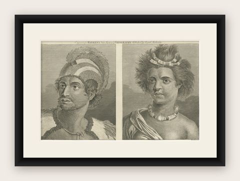 Portraits of Nobility from the Sandwich Islands (Hawaii), Published circa 1790, shown framed
