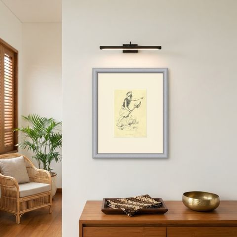 Warrior of Tonga Tabou, Antique Wahlen Costume Print, 1843-1844, shown framed on a wall