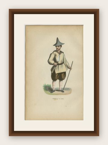 Antique Korean Costume Figure Lithograph, Traditional Korean Dress, 1852, shown framed