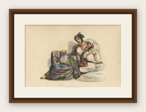 Antique Costume Print of a Young Mulatta by Wahlen, 1843, shown framed