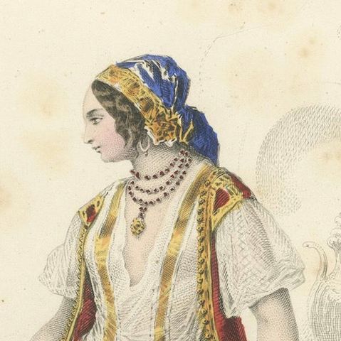 lgeria Moorish Woman, Hand-Colored Costume Lithograph, 1853, close-up 6