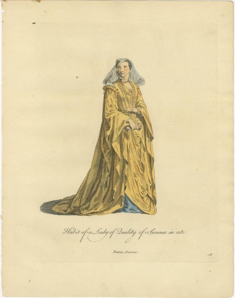 Italian Renaissance Costume Engravings of Padua & Siena, Hand-Colored, 1749, view 3