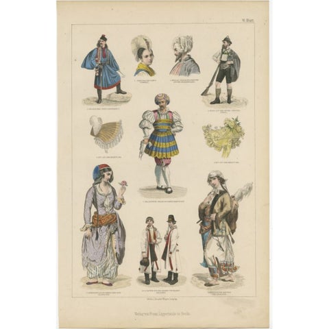 Antique Costume Print of Costumes of Switzerland, Tyrol, Asia and Others, C.1875, view 2