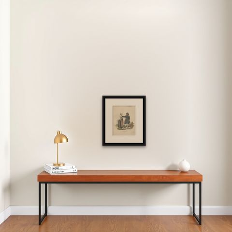 Antique Costume Print of Leksand in Sweden, circa 1864, shown framed on a wall
