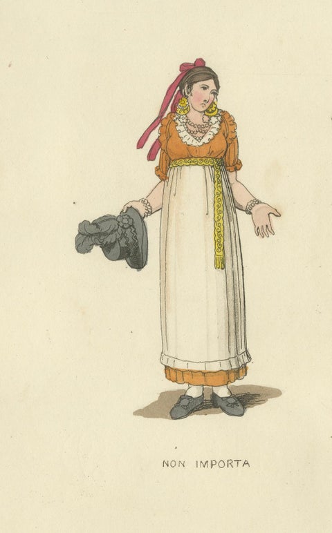 Italian Costume Print: Expressive Gestures of Women, Hand-Colored, 1820s, close-up 6