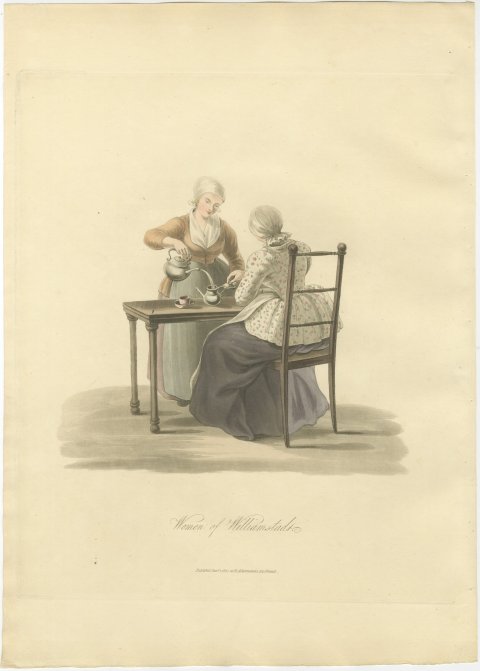 Women of Willemstad taking Tea, Antique Ackermann Print, 1817, view 2