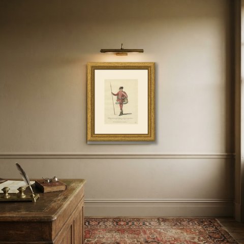 Tancred in Tancred and Sigismunda, Georgian Stage Costume, Jefferys, 1757, shown framed on a wall
