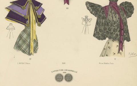 Victorian Splendor: Elegant Shawls and Mantles in Lithograph, Published in 1889, close-up 1