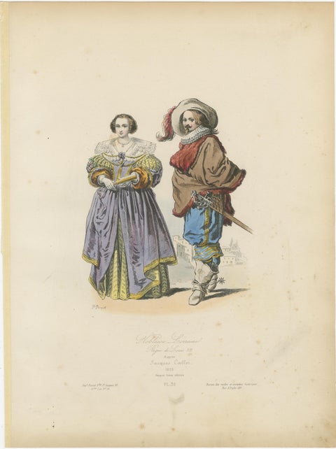 Antique French Costume Prints of Nobles from Lorraine, 1625, Published c.1860, view 2