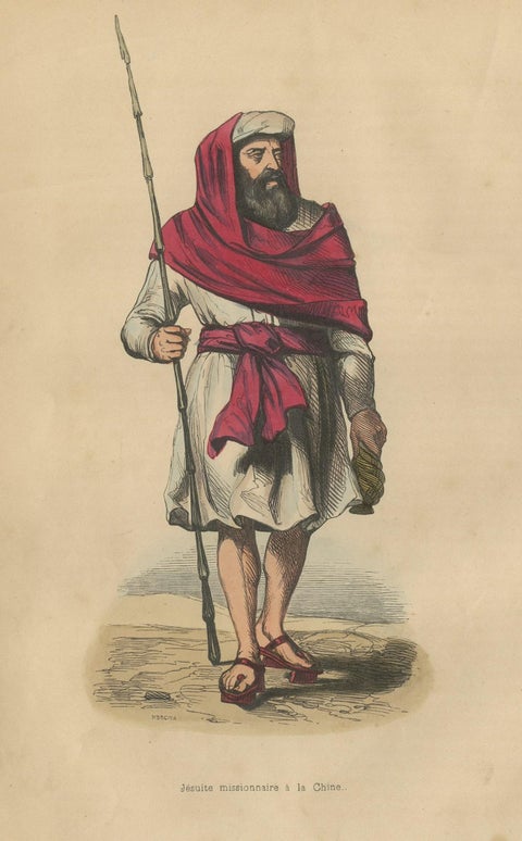 Original Antique Hand-Colored Print of a Jesuit in China, 1843, view 3