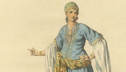 Barbary Ladies in Morning and Ceremonial Dress in 1700, Costume Engravings, 1749, close-up 2