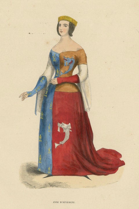 Anne d'Auvergne: Nobility in Heraldic Robes, Hand-colored in 1847, close-up 4