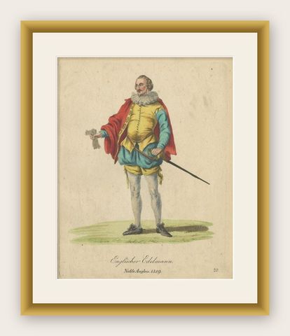 Antique Hand-Colored Engraving of an English Nobleman, 1805, shown framed