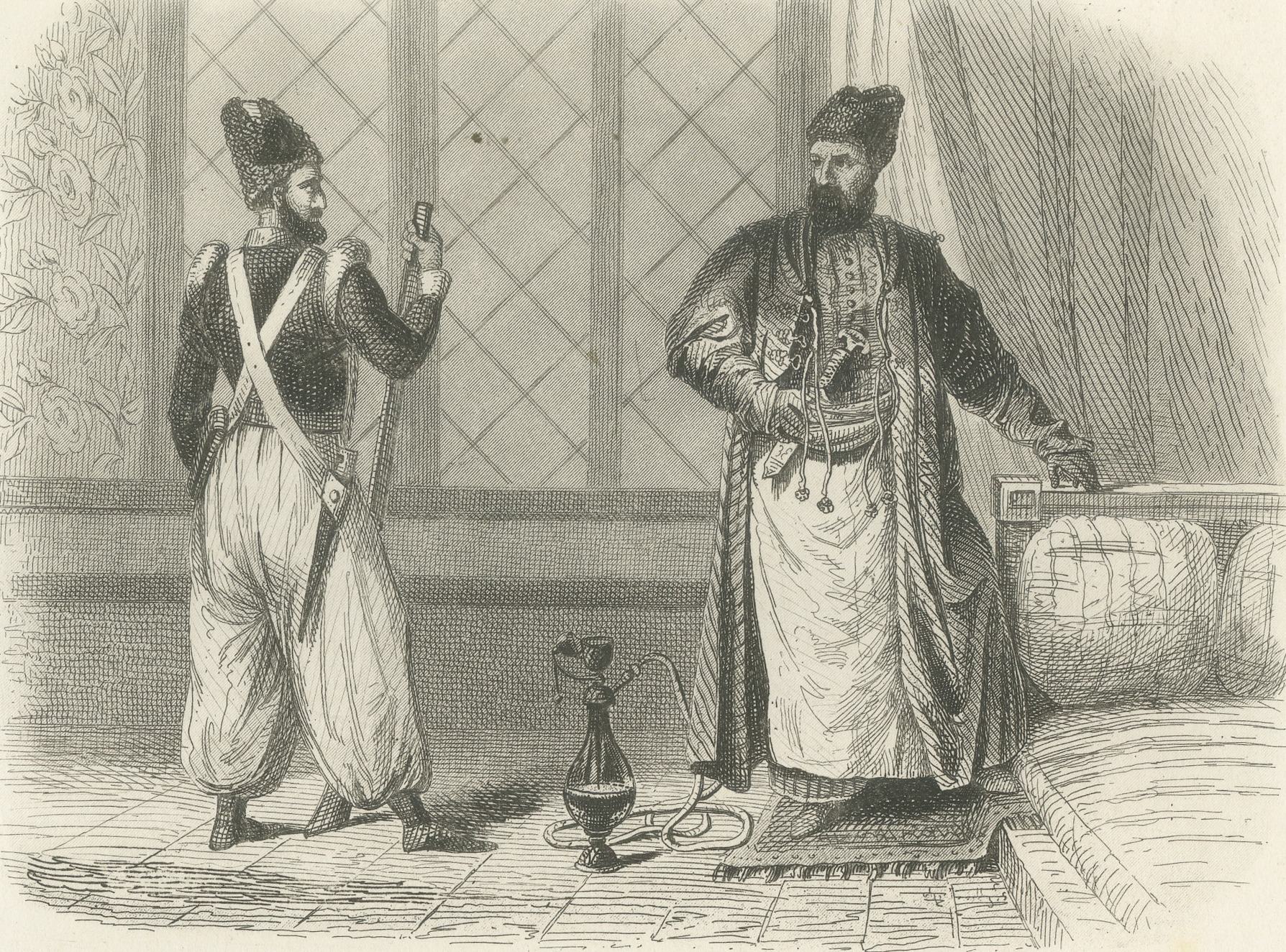 Persian Men and Women in Traditional Dress, Antique Steel Engraving, 1859, view 3