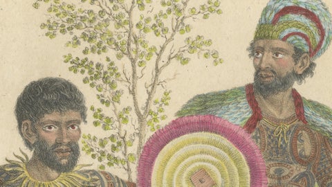 Tribal Tattoos & Warrior Costume, Brodtmann Hand-Colored Lithograph, 1816, close-up 2