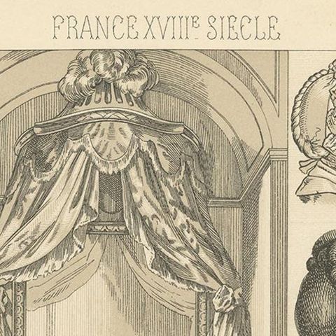 Pl 114 Antique Print of French 18th Century Costumes by Racinet, 'circa 1880', close-up 1