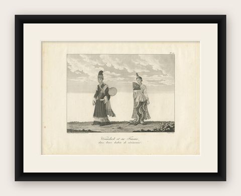 Antique Print of Burmese Costumes by Symes, '1800', shown framed