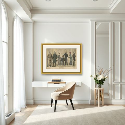 Original Antique Fashion Print, Published in March, 1882, shown framed in a room