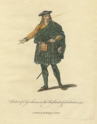 Gentleman in the Highlands of Scotland in 1745, Jefferys Costume Plate, 1757
