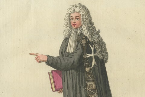 Maltese Knight in Beaked Cloak: 1791 Hand-Colored Engraving of Ceremonial Dress, close-up 3